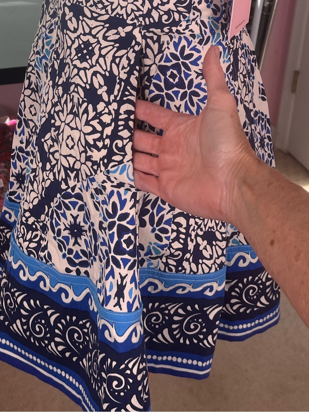 Avec Les Filles Mini Dress Size 2 Barcelona Tile Print Blue White Fit Flare NWT - Picture 4 of 11